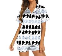 Halloween Pajamas Women Graphic Polyester Fiber Sleepwear Down Short Sleeve Shorts Pajamas Set Little L (White, M)