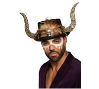 Halloween Papa Legba Voodoo Scary Gothic Adult Witch Doctor Top Hat with Horns
