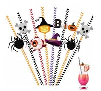 Halloween Paper Straws,24pcs Halloween Party Straws Spider Ghost Pumpkin Skull Pattern Drinking Straws Paper Cocktail Straws for Restaurant Home Bar Halloween Party Juice Coffee Cold Drink Accessories