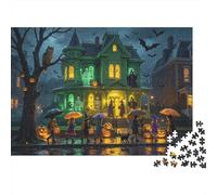 Halloween Parade Puzzle for Adults 1000Pc Recyclable Haunted House Jigsaw Puzzles Interesting Family Game Props Fun Present for Holiday Blessings Gift 38x26cm/1000pcs