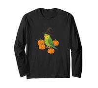 Halloween Parakeet Witch with Pumpkins Spooky Autumn Magic Long Sleeve T-Shirt