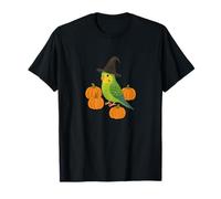 Halloween Parakeet Witch with Pumpkins Spooky Autumn Magic T-Shirt