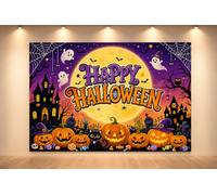Halloween Party Backdrop Pumpkin Ghost Haunted House Banner 8x6FT