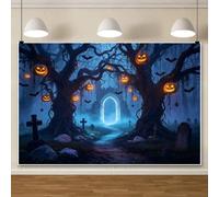 Halloween Party Backdrop Spooky Haunted Tree Cemetery Cross Bats Pumpkin Lantern Backgrounds Horror Halloween Party Decorations Photo Booth Props Vinyl 10x8ft