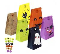 Halloween Party Bags,24Pcs Paper Gift Bags with 24 Pcs Stickers,23×8×12cm Candy Paper Bag for trick or treater,Loot Gift Bag for Kids Halloween Party Supplies（6 Styles）