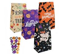 Halloween Party Bags,24Pcs Paper Gift Bags with 24 Pcs Stickers,23×8×12cm Candy Paper Bag for trick or treater,Loot Bag Gift Bag for kids Halloween Party Supplies(4 Styles)