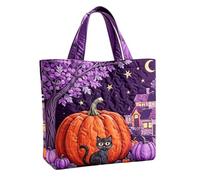 Halloween Party Bags Patchwork Quilted Tote Ghost Pumpkin Haunted House Trick or Treat Print Shoulder Bag Large Reusable Handbag for Halloween Party Sweet Gift Shopping