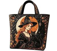 Halloween Party Bags Patchwork Quilted Tote Ghost Pumpkin Haunted House Trick or Treat Print Shoulder Bag Large Reusable Handbag for Halloween Party Sweet Gift Shopping
