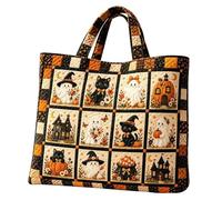 Halloween Party Bags Patchwork Quilted Tote Ghost Pumpkin Haunted House Trick or Treat Print Shoulder Bag Large Reusable Handbag for Halloween Party Sweet Gift Shopping