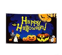Halloween Party Banner with Traditional Pumpkin and Design for Walls, Made of Polyester Fabric with Four Metal Grommets for Easy Installation on Various Surfaces (WSBJ-S017)