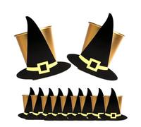 Halloween Party Cups Witch Hats - Pack of 40 Gold Paper Cups with Attachable Black Witch Hats - Do It Yourself Halloween Party Tableware Decoration