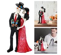 Halloween Party Day of The Dead Wedding Dance Skeleton Bride and Groom Holding Red Roses Bouquet Figurine Cake Topper 6. 25" Tall Never Dies Bridal Party Skeletons Lovers HalloweenBlack,20X10X5. 5cm