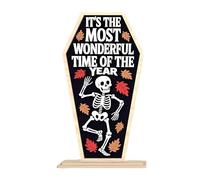 Halloween Party Decoration Outdoor Halloween Decor It's The Wonderful of The Year Wooden Sign Dancing Skeleton Farmhouse Sign Gothic Fall Door (B, One Size)