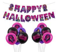 Halloween Party Decoration Set,12Pcs Latex Printed Halloween Party Balloons with Ghost Skull Pattern,1Pack Happy Halloween Banner,Halloween Bunting Hanging Banner for Halloween Party Decorations