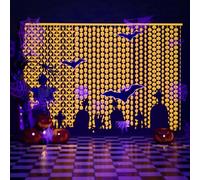 Halloween Party Decorations, 3 Packs Neon Orange Pumpkin Bat Skeleton Foil Fringe Curtains Glow Photo Backdrop Streamers Glow in The Halloween Party Supplies 9.9 x 6.6 ft