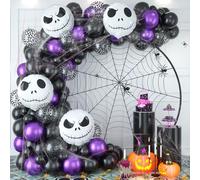 Halloween Party Decorations Balloon Arch Kit, 101pcs Metallic Purple and Matte Black Confetti Latex Balloons Garland Kit with Big Skull Foil Balloons for Kids Trick or Treat Halloween Party Supplies