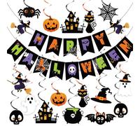 Halloween Party Decorations Happy Halloween Banner Ghost Pumpkin Witches Hanging Swirls Spooky Ceiling Hanging Streamers for Home Indoor Outdoor Halloweens Theme Party Decorations