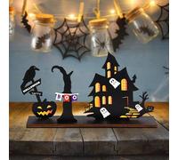 Halloween Party Decorations Happy Halloween Table Decorations Wooden Pumpkin for Tabletop Pumpkin Table Centerpieces Wooden Candy Day for Party Ghost(D, 21. 9X12. 1X4. 4CM)
