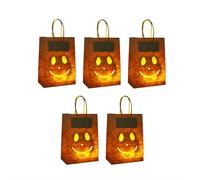 Halloween Party Decorations Luminary Bags - 5-Pack Flame Resistant Paper Candle Sacks with Handles for Candy, Goodie Poke, Pathway and Yard Decor (G ray 5pcs)