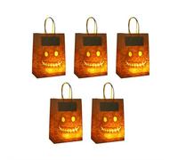 Halloween Party Decorations Luminary Bags - 5-Pack Flame Resistant Paper Candle Sacks with Handles for Candy, Goodie Poke, Pathway and Yard Decor (Gray 5pcs)