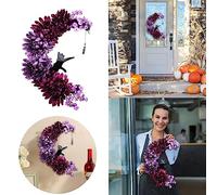 Halloween Party Decorations Moon Cat Wreath With Flowers And Door Decoration Halloween Moon Cat Home Gift Party Decorations For Lovers Indoor (A, One Size)