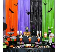 Halloween Party Decorations - Photo Booth Props Party Backdrop, 2 Packs Colorful Foil Fringe Curtains with Bats and Spiders, Halloween Door Curtain for Wall Door Indoor Outdoor Decorations(3.2x6.5FT)