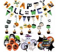 Halloween Party Decorations Set Happy Halloween Banner Kit Pumpkin Skeleton Ghost Aluminum Film Balloon Cupcake Decorations for Fun Party Bar Photo Props Home Decor Supplies