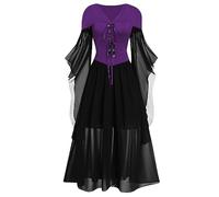 Halloween Party Dress For Women Gothic Horror Costume Ladies Waist Smocked A-Line Dresses Soul Reaper Flare Sleeve Corset Perfect Fancy Events
