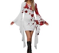 Halloween Party Dress For Women Renaissance Hoodie Bell Long Sleeve Elastic Dresses Medieval Cottagecore Elegant High-Low Hem Traditional Irish Carnival Cosplay