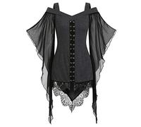 Halloween Party Dress For Women Skeleton Bodycon V Neck Half Moon Sexy Short Sleeve Lace-Up Victorian Carnival Cosplay
