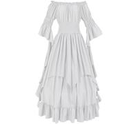 Halloween Party Evening Clothing Women Medieval Costume Dresses Skirt Fairy Witch Dress Cosplay Retro Gown (White, S)