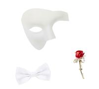 Halloween Party Face Cover Bundle Featuring Curved Design, Elastic Strap, Neck Tie, Rose Pin for Masquerade, Photos Masquerade Costume Accessory Set Half Face Cover Neck Tie Rose Pin Halloween
