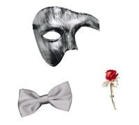 Halloween Party Face Cover Bundle Featuring Curved Design, Elastic Strap, Neck Tie, Rose Pin for Masquerade, Photos Masquerade Costume Accessory Set Half Face Cover Neck Tie Rose Pin Halloween