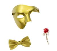 Halloween Party Face Cover Bundle Featuring Curved Design, Elastic Strap, Neck Tie, Rose Pin for Masquerade, Photos Masquerade Costume Accessory Set Half Face Cover Neck Tie Rose Pin Halloween