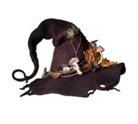 Halloween Party Felt Witch Hats, 2025 New Witch Hat Felt Ruched Wizard Hat, Floral Bowknot Wizard Cap, Elegant Halloweens Witchs Hats for Halloween Gothic Party Decor (A)