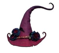 Halloween Party Felt Witch Hats, 2025 New Witch Hat Felt Ruched Wizard Hat, Floral Bowknot Wizard Cap, Elegant Halloweens Witchs Hats for Halloween Gothic Party Decor (B)
