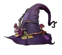 Halloween Party Felt Witch Hats, 2025 New Witch Hat Felt Ruched Wizard Hat, Floral Bowknot Wizard Cap, Elegant Halloweens Witchs Hats for Halloween Gothic Party Decor (C)