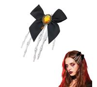 Halloween party Gothic-style bow hairpins, set with mysterious dark gemstones, suitable for role-playing and masquerade balls. (yellow, 1PCS)