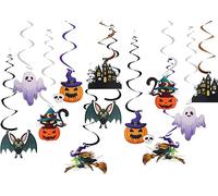 Halloween Party Hanging Swirl Decorations Halloween Ceiling Whirl Spirals Foil 24PCSwith Bat Witch Pumpkin Skull Spider Ghost Monster Cards for Kids Halloween theme Party Home Ceiling Swirl Decor