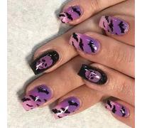 Halloween Party Nails with Mysterious Bat Skull Patterns, ABS & Easy Apply Black Tips Easy Apply Gothic Designs