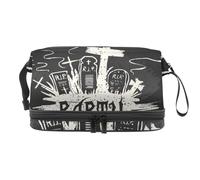 Halloween Party Poster Double Layer Cosmetic Bag for Women and Girls, Travel Toiletry Bag Makeup Handy Pouch Organiser Bag with Brush Compartment