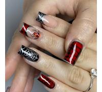 Halloween Party Silver Spiderweb French Coffin ABS Reusable Press On Easy Application French Tip Web Artificial