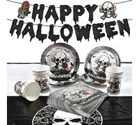 Halloween Party Supplies,Halloween Party Tableware Set,Halloween Zombie Skull Bloody Party Table Decorations,PlasticTablecloth,Banner,Paper Plates Napkins and Cups for Halloween Party