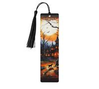 Halloween Party Wooden Bookmarks for Book Lovers, Handmade DIY Book Mark with Colorful Tassels Double-Sided Printed Page Markers Artistic Book Accessories Gift for Women Men