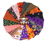 Halloween Patchwork Fabrics Cotton 17 Pieces/Set 25 x 25 cm Cotton Fabric Bundle Spider Pumpkin Bat Skull Spider Web Fat Quarters for Sewing Halloween Fabric Quilting Fabric Scraps Cotton Cloth