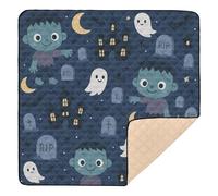 Halloween Pattern Haunted House Theme Cute Foldable Baby Gym & Activity Mat for Indoor Outdoor Cozy Breathable Padded Baby Mat for Babies Infants Toddlers, 50'' x 50''