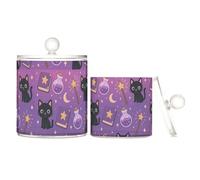 Halloween Pattern Magical Theme Clear Plastic Makeup Organizer Storage with lid Bathroom Essentials Decorative Dental Floss Storage Jar for Cotton Swabs,Cotton Pads 2 Pack