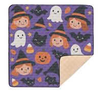 Halloween Pattern Purple Theme Soft Padded Baby Play Mat for Indoor Outdoor Cozy Breathable Infant Play Activity Mat for Baby Toddler Infant, 50'' x 50''