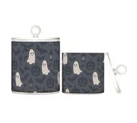 Halloween Pattern - Shadow Doll Theme Transparent Plastic Storage Containers with Lid Chest of Drawers Necessary Decorative Small Storage Containers, Paper Clips, 2 Pcs