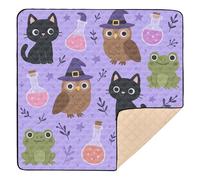 Halloween Pattern Witch's Familiar Theme Cute Foldable Baby Play Mat for Floor Waterproof Tummy Time Activity Mat for Babies Infants Toddlers, 50'' x 50''